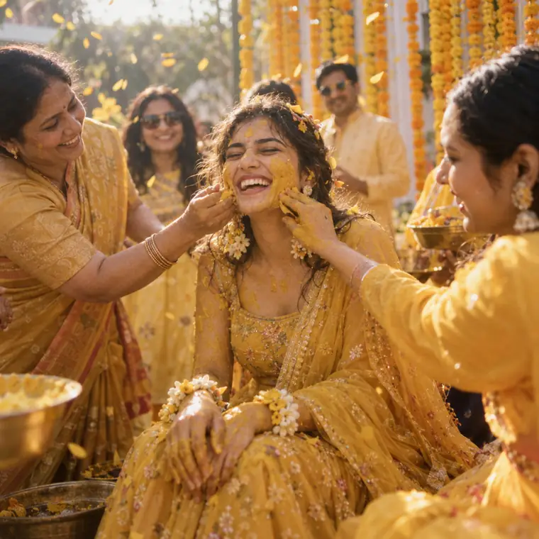 Polaroid print of a bride at her haldi ceremony